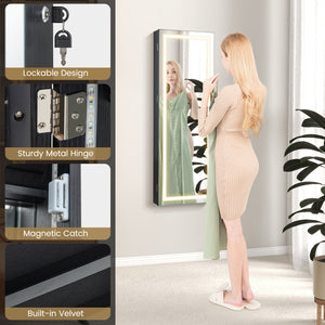 42.5 Inches Lockable Jewelry Mirror Wall Cabinet with 3-Color LED Lights-Black view 5
