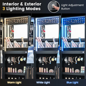 42.5 Inches Lockable Jewelry Mirror Wall Cabinet with 3-Color LED Lights-Black view 6