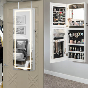 42.5 Inches Lockable Jewelry Mirror Wall Cabinet with 3-Color LED Lights-White view 3