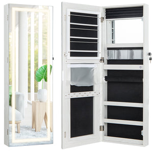 42.5 Inches Lockable Jewelry Mirror Wall Cabinet with 3-Color LED Lights-White view 4