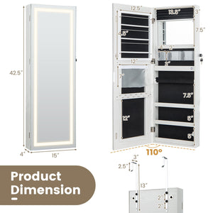 42.5 Inches Lockable Jewelry Mirror Wall Cabinet with 3-Color LED Lights-White view 5