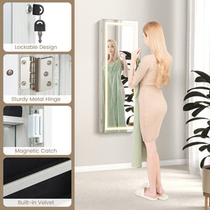 42.5 Inches Lockable Jewelry Mirror Wall Cabinet with 3-Color LED Lights-White view 6