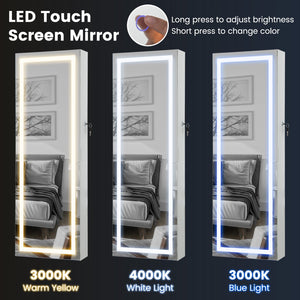 42.5 Inches Lockable Jewelry Mirror Wall Cabinet with 3-Color LED Lights-White view 8