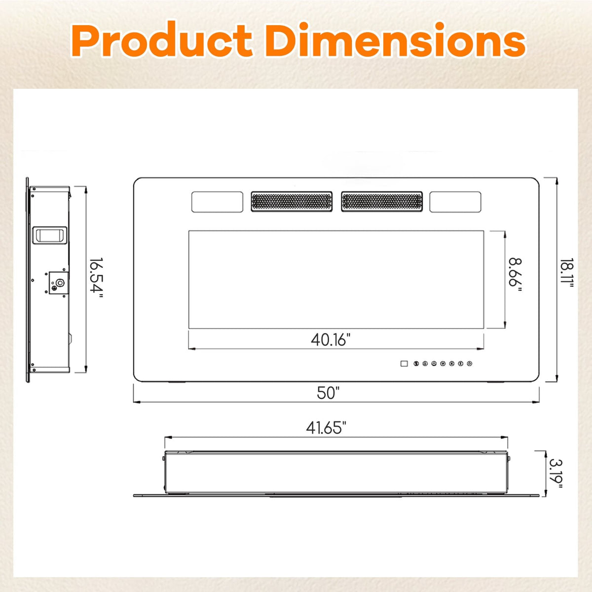 42/50/60/72 Inch Ultra-Thin Electric Fireplace with Decorative Crystals-50 inches view 2