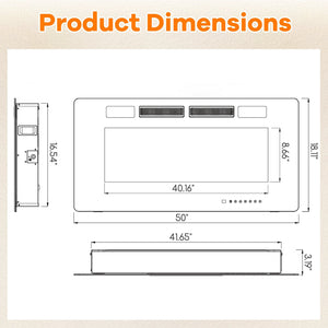 42/50/60/72 Inch Ultra-Thin Electric Fireplace with Decorative Crystals-50 inches view 2