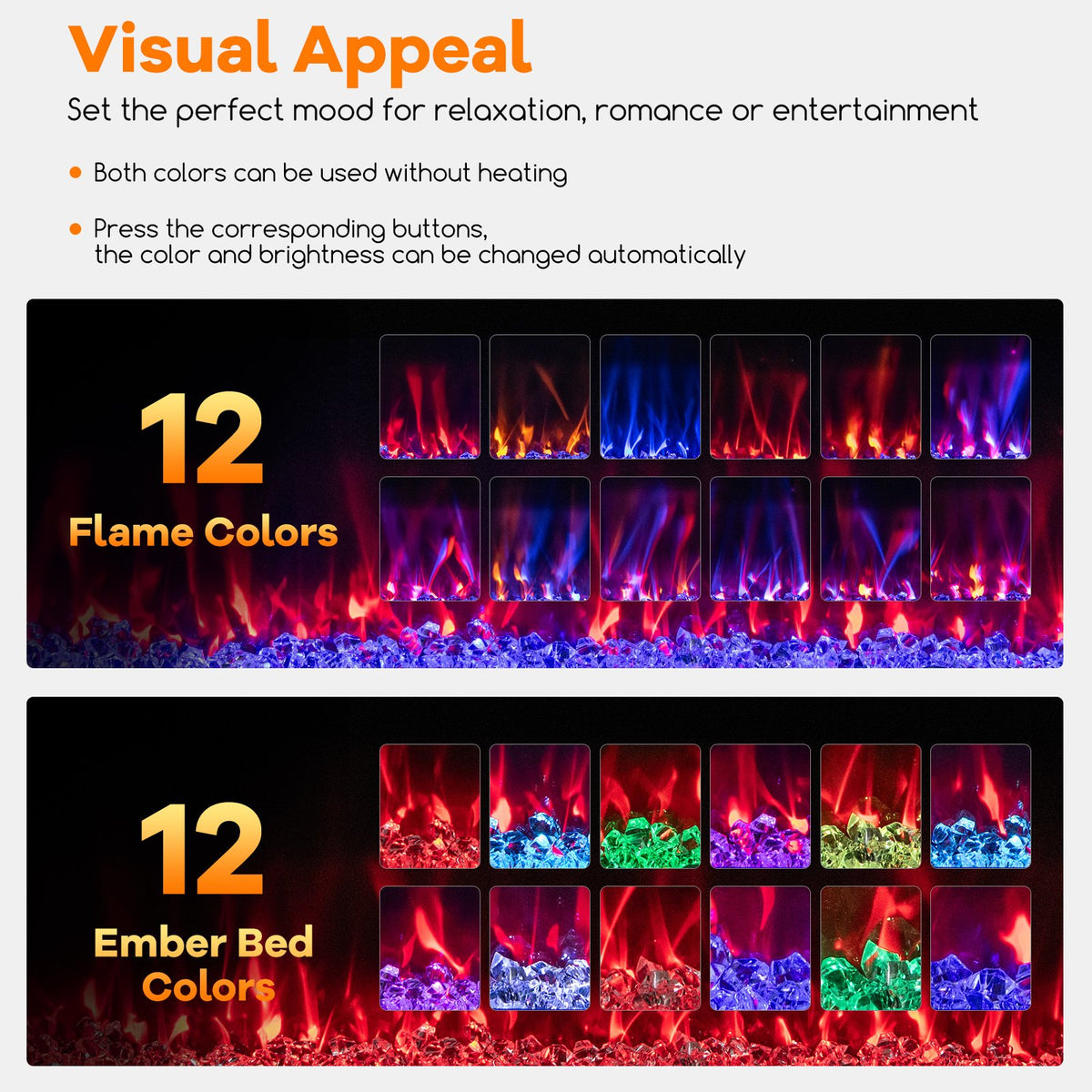 42/50/60/72 Inch Ultra-Thin Electric Fireplace with Decorative Crystals-50 inches view 3