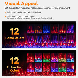 42/50/60/72 Inch Ultra-Thin Electric Fireplace with Decorative Crystals-50 inches view 3