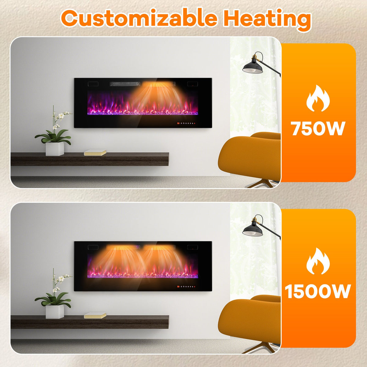 42/50/60/72 Inch Ultra-Thin Electric Fireplace with Decorative Crystals-50 inches view 5