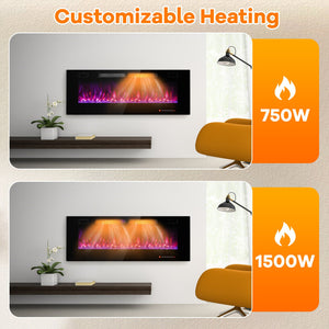 42/50/60/72 Inch Ultra-Thin Electric Fireplace with Decorative Crystals-50 inches view 5
