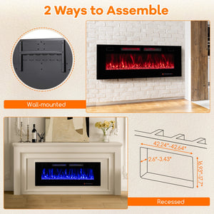 42/50/60/72 Inch Ultra-Thin Electric Fireplace with Decorative Crystals-50 inches view 6