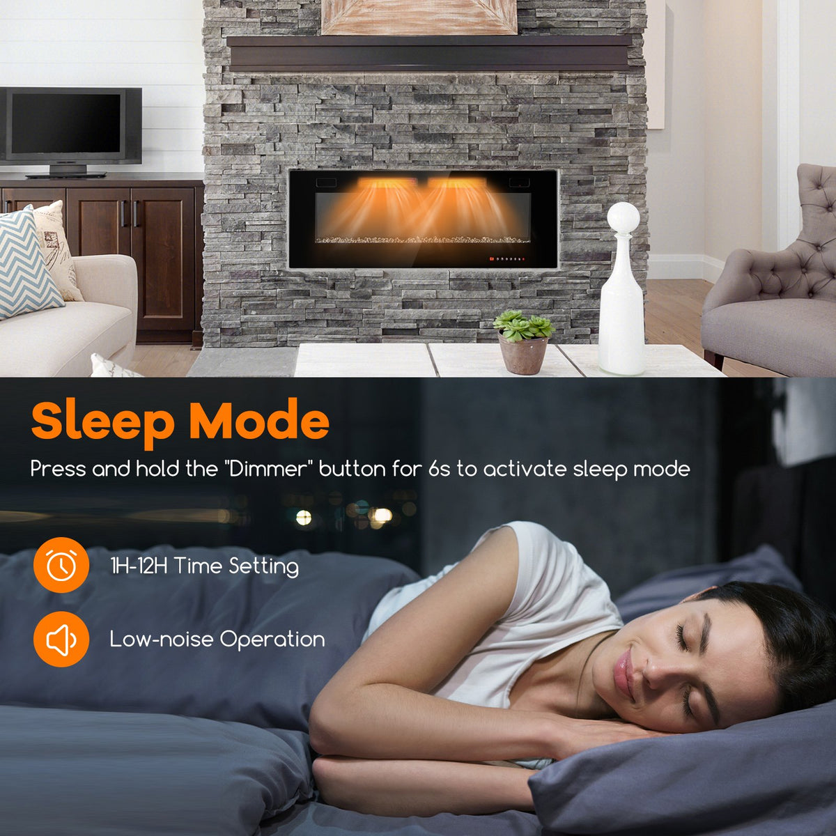 42/50/60/72 Inch Ultra-Thin Electric Fireplace with Decorative Crystals-50 inches view 7