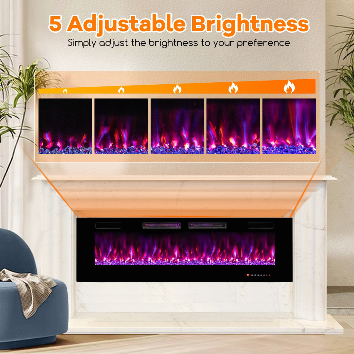 42/50/60/72 Inch Ultra-Thin Electric Fireplace with Decorative Crystals-60 inches view 4