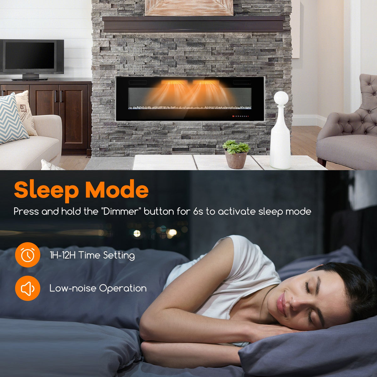 42/50/60/72 Inch Ultra-Thin Electric Fireplace with Decorative Crystals-60 inches view 7
