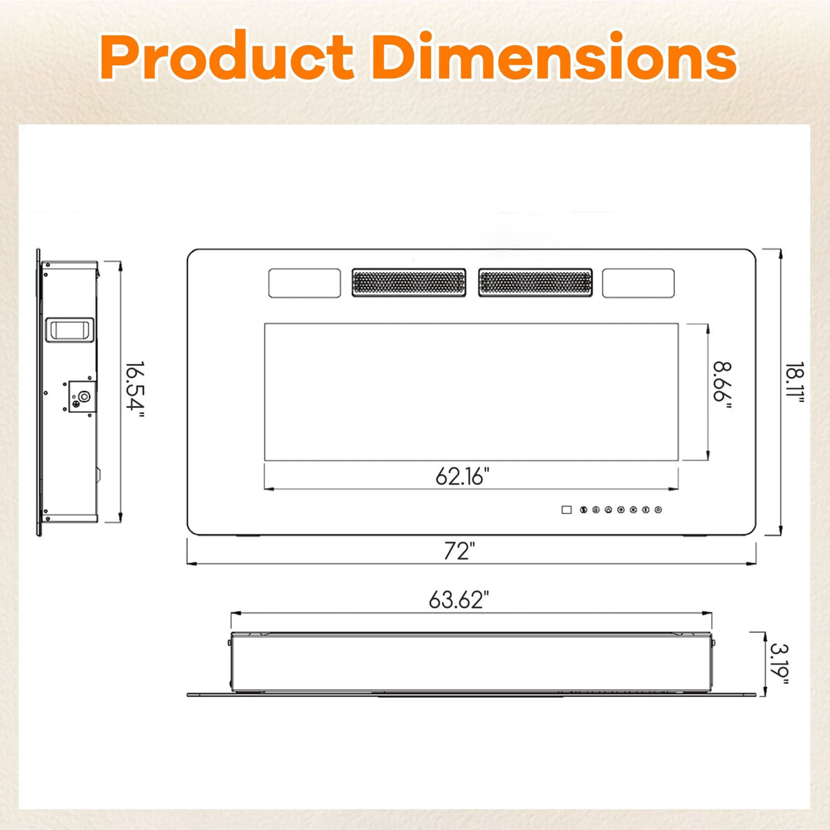 42/50/60/72 Inch Ultra-Thin Electric Fireplace with Decorative Crystals-72 inches view 2