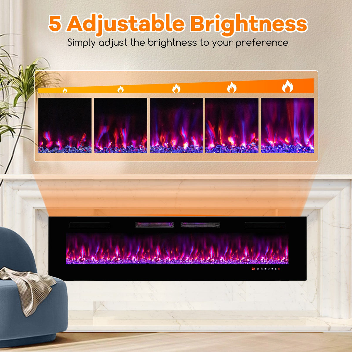 42/50/60/72 Inch Ultra-Thin Electric Fireplace with Decorative Crystals-72 inches view 4