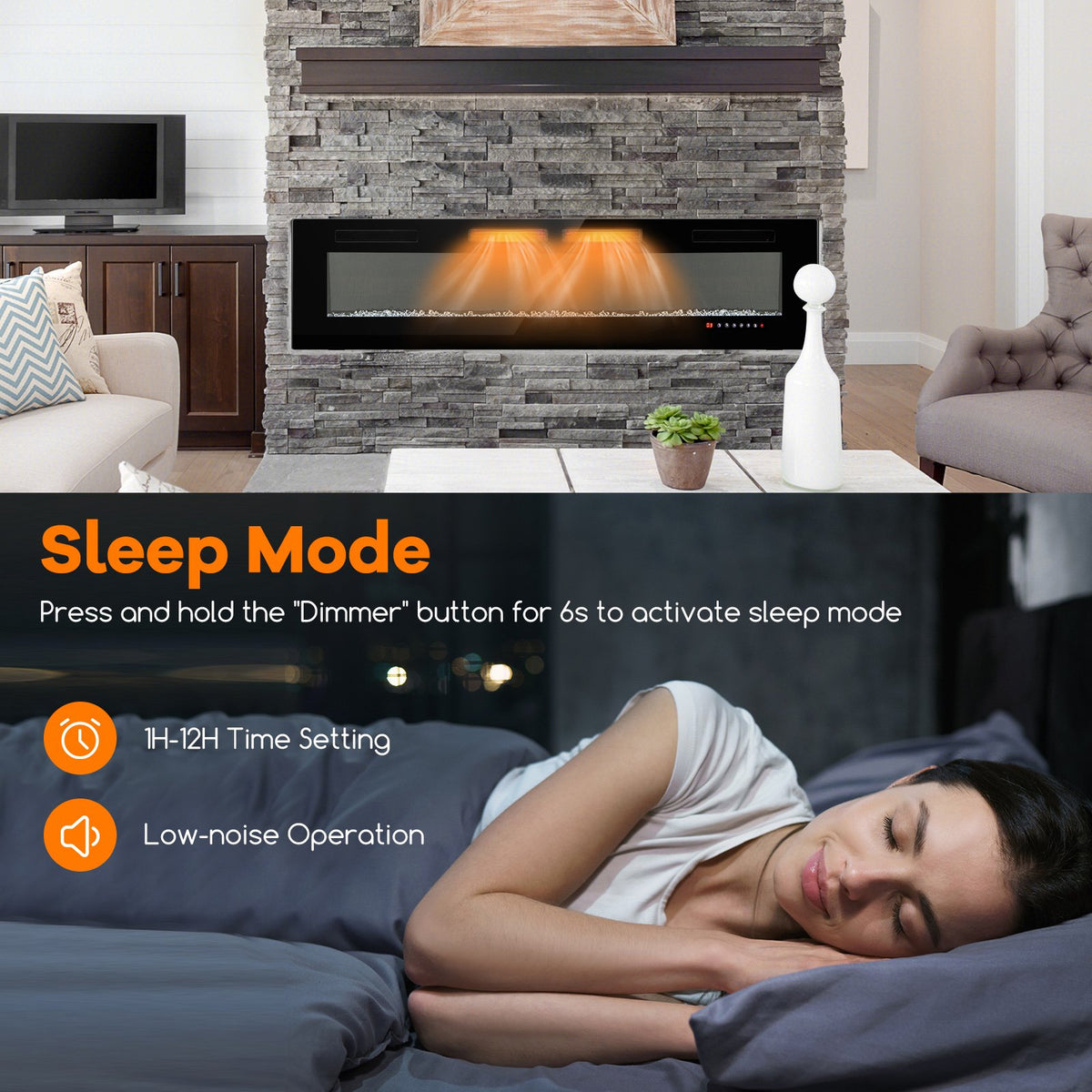 42/50/60/72 Inch Ultra-Thin Electric Fireplace with Decorative Crystals-72 inches view 7
