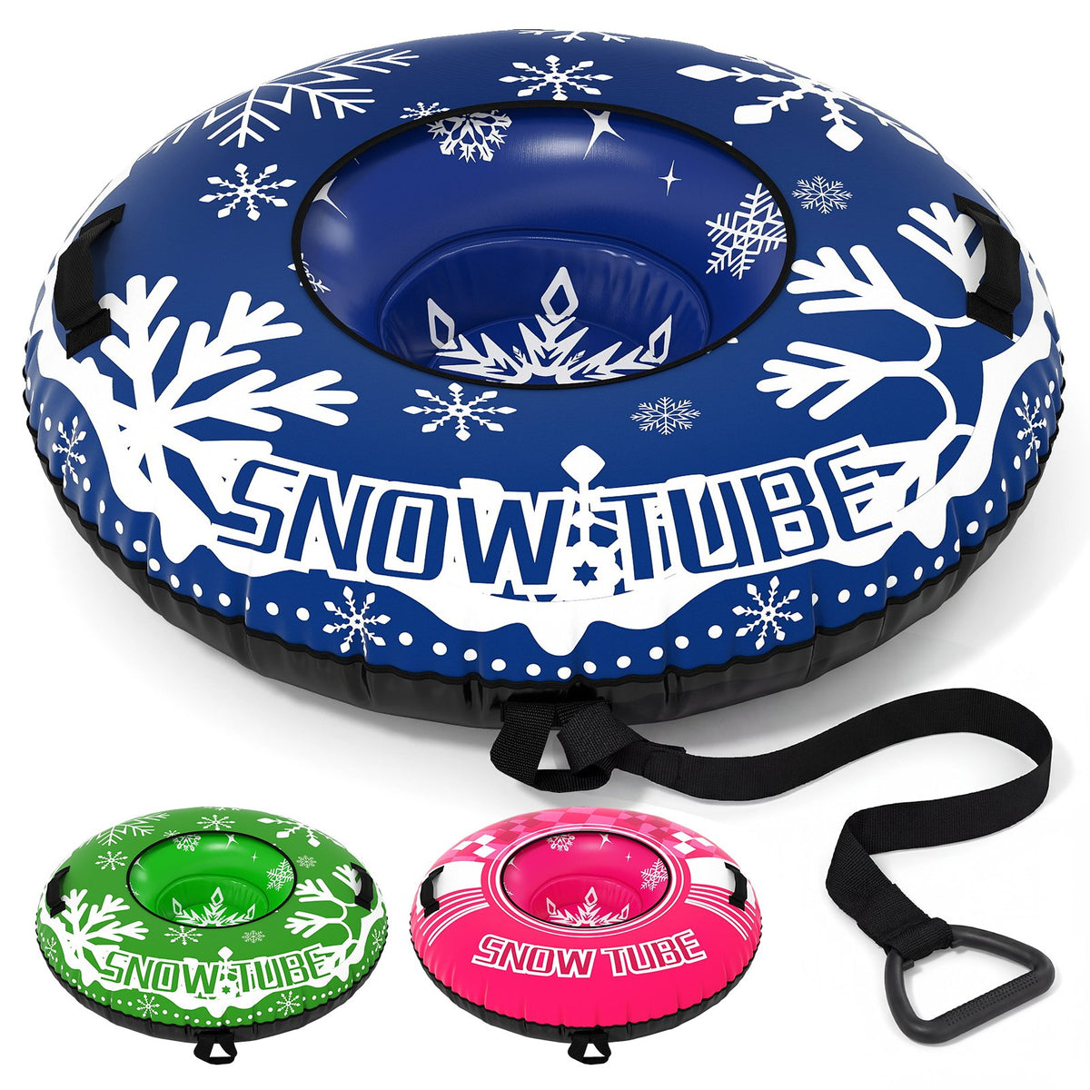 42 inches Heavy-duty Inflatable Snow Tube with Detachable Tow Strap-Blue