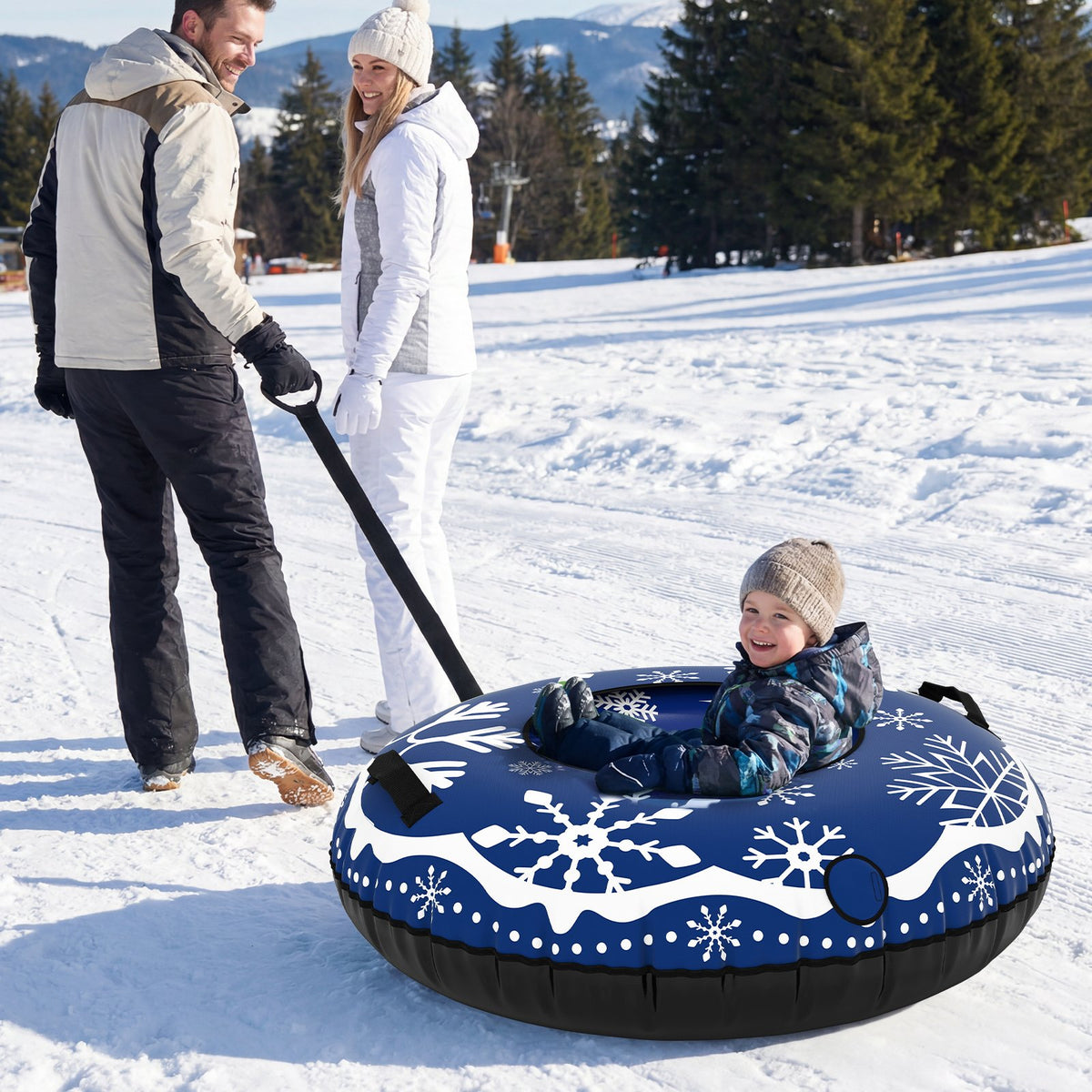 42 inches Heavy-duty Inflatable Snow Tube with Detachable Tow Strap-Blue view 2