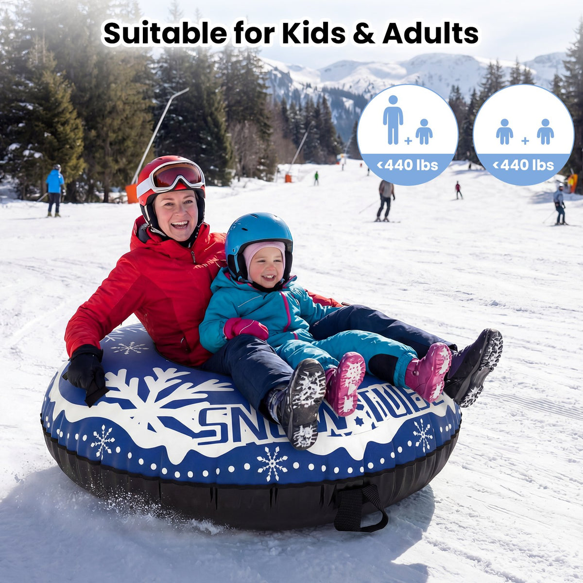 42 inches Heavy-duty Inflatable Snow Tube with Detachable Tow Strap-Blue view 5