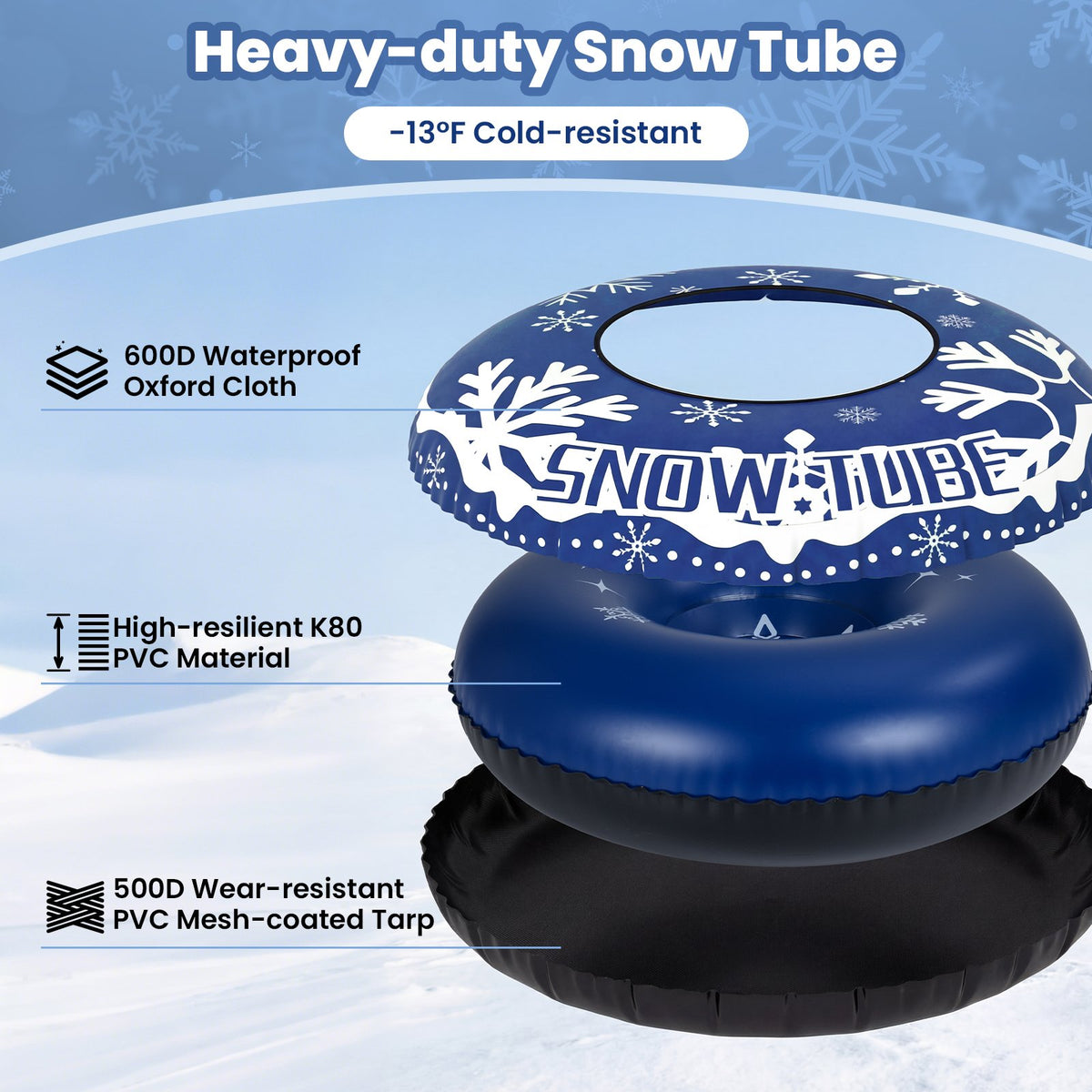 42 inches Heavy-duty Inflatable Snow Tube with Detachable Tow Strap-Blue view 8