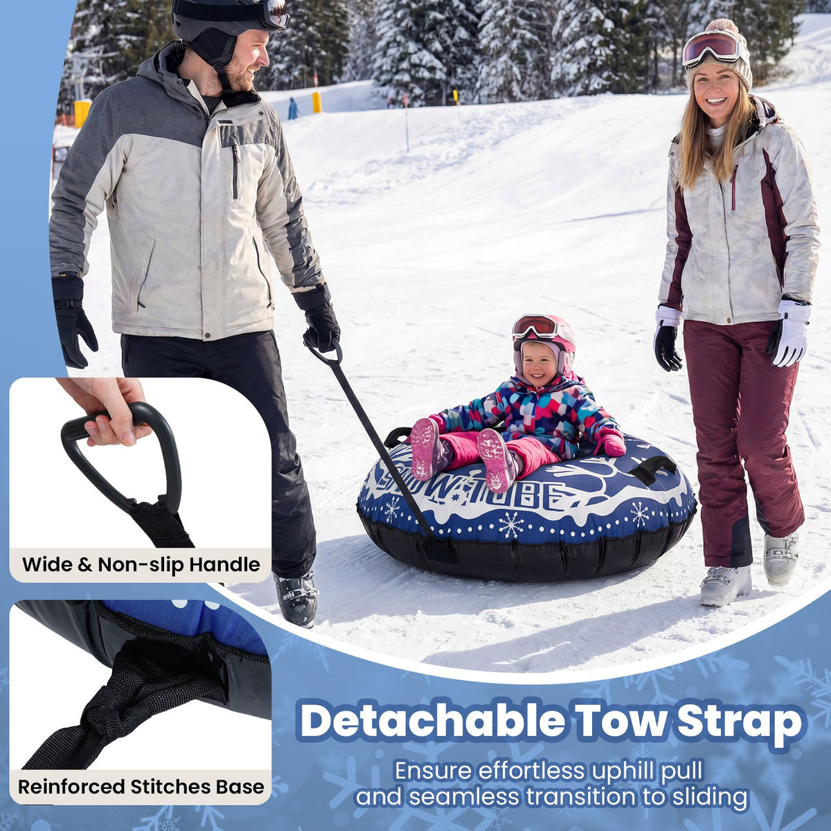 42 inches Heavy-duty Inflatable Snow Tube with Detachable Tow Strap-Blue view 9