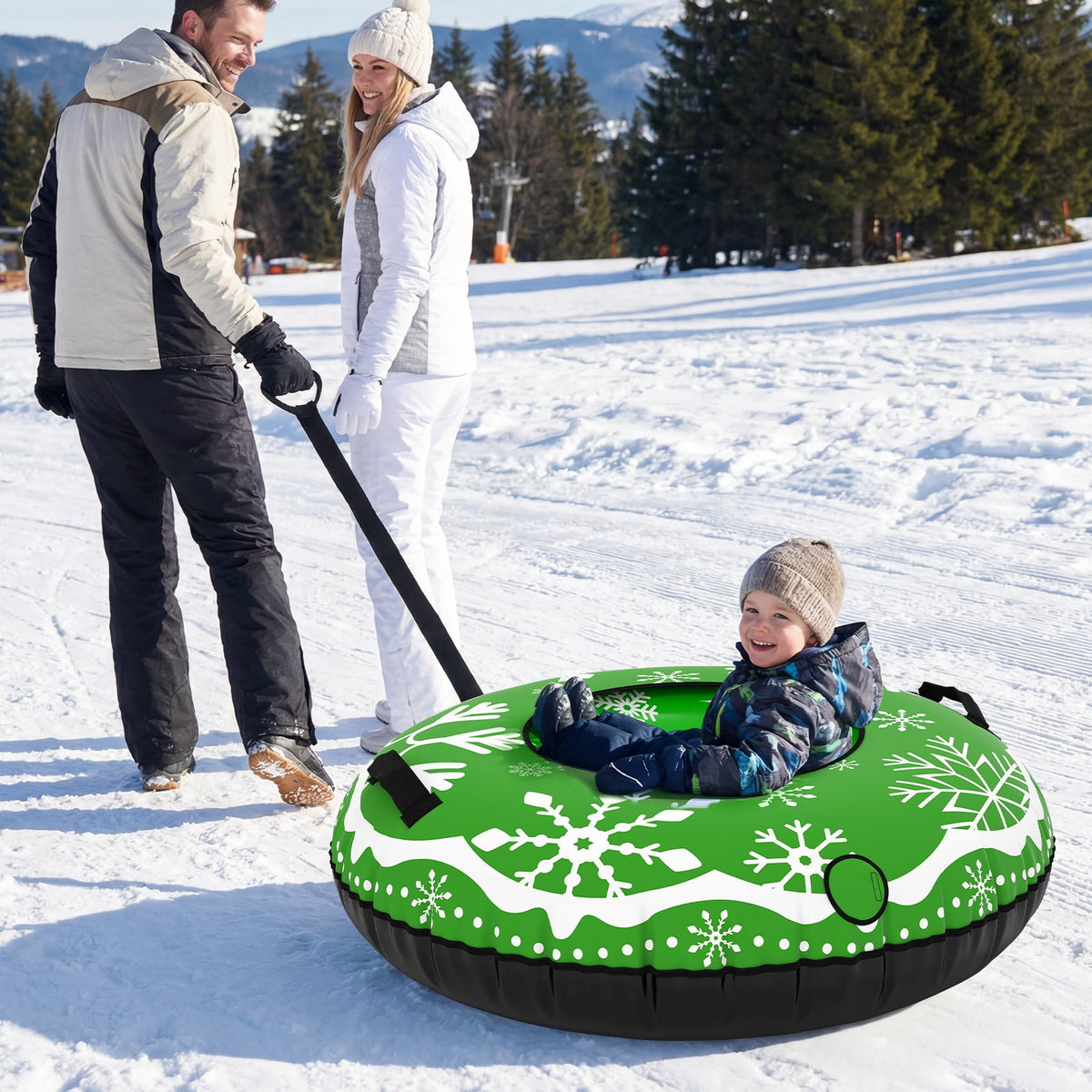 42 inches Heavy-duty Inflatable Snow Tube with Detachable Tow Strap-Green view 2