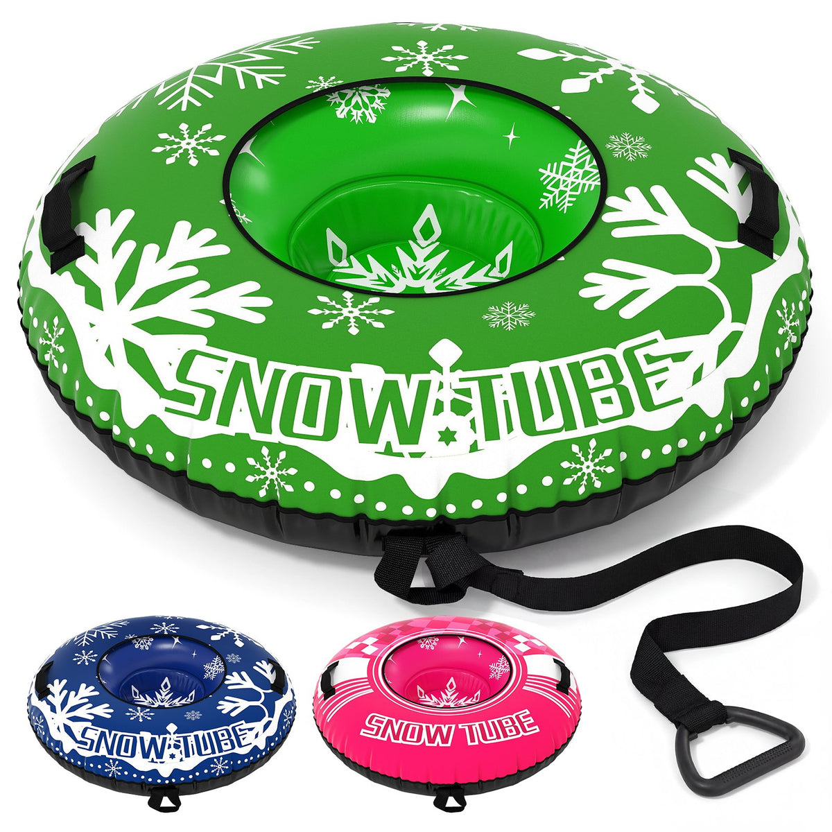 42 inches Heavy-duty Inflatable Snow Tube with Detachable Tow Strap-Green view 3
