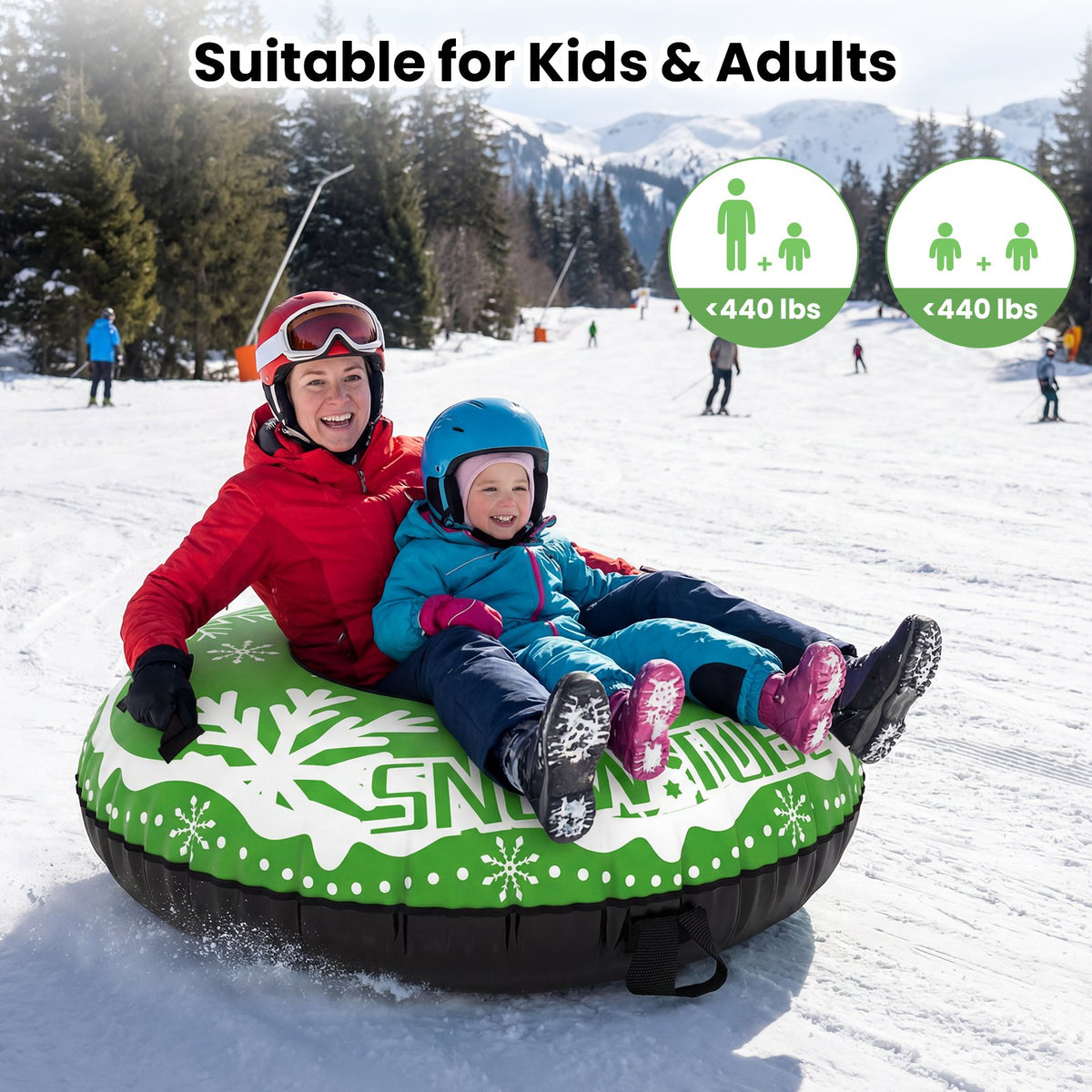 42 inches Heavy-duty Inflatable Snow Tube with Detachable Tow Strap-Green view 5