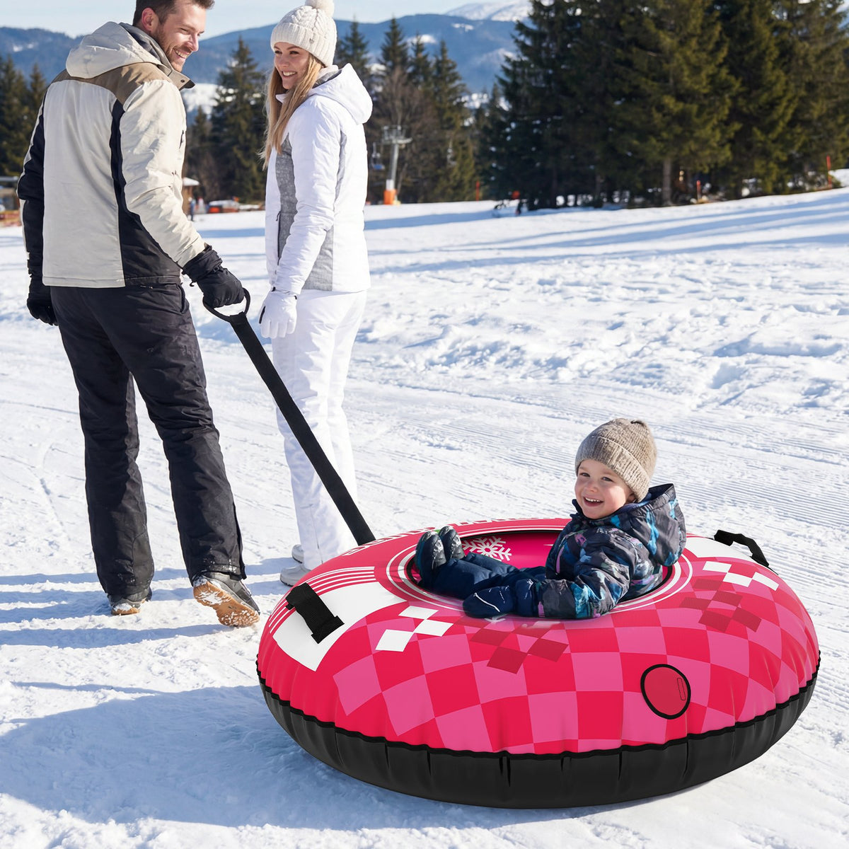 42 inches Heavy-duty Inflatable Snow Tube with Detachable Tow Strap-Pink view 2