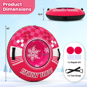 42 inches Heavy-duty Inflatable Snow Tube with Detachable Tow Strap-Pink view 4