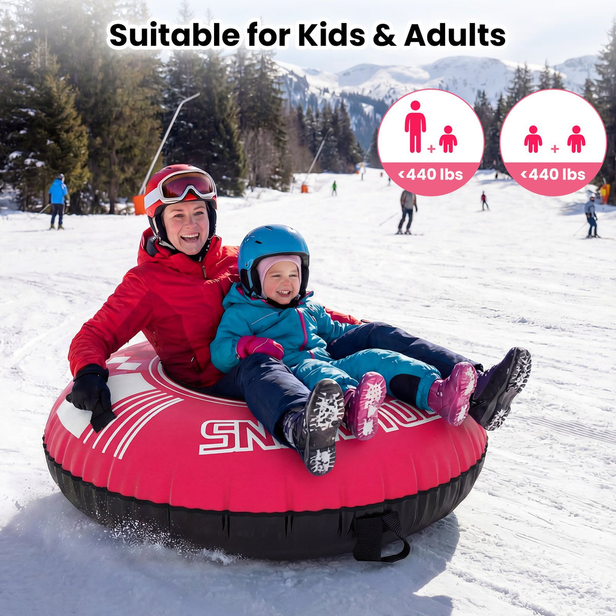 42 inches Heavy-duty Inflatable Snow Tube with Detachable Tow Strap-Pink view 5