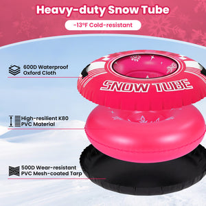 42 inches Heavy-duty Inflatable Snow Tube with Detachable Tow Strap-Pink view 7