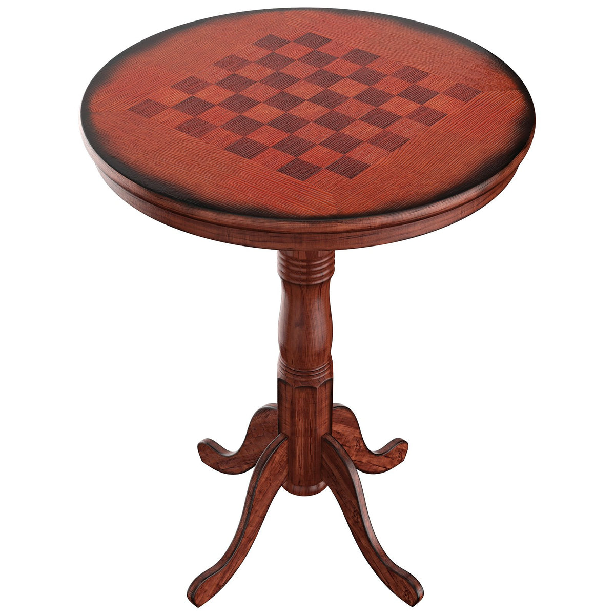 42 Inch Wooden Round Pub Pedestal Side Table with Chessboard view 4