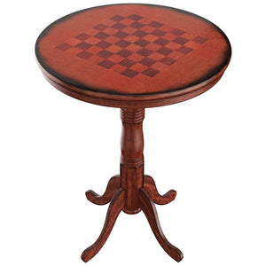 42 Inch Wooden Round Pub Pedestal Side Table with Chessboard view 4