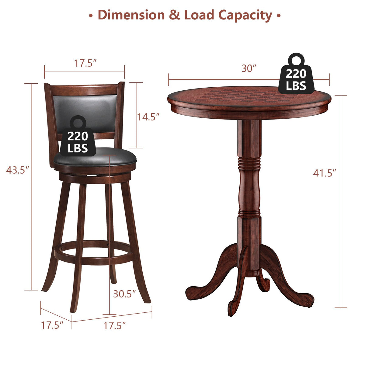 42 Inch Wooden Round Pub Pedestal Side Table with Chessboard view 5