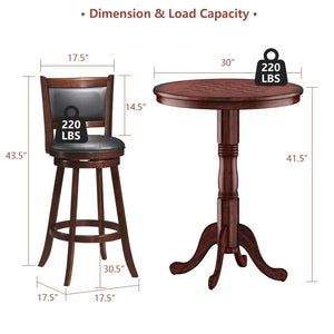 42 Inch Wooden Round Pub Pedestal Side Table with Chessboard view 5