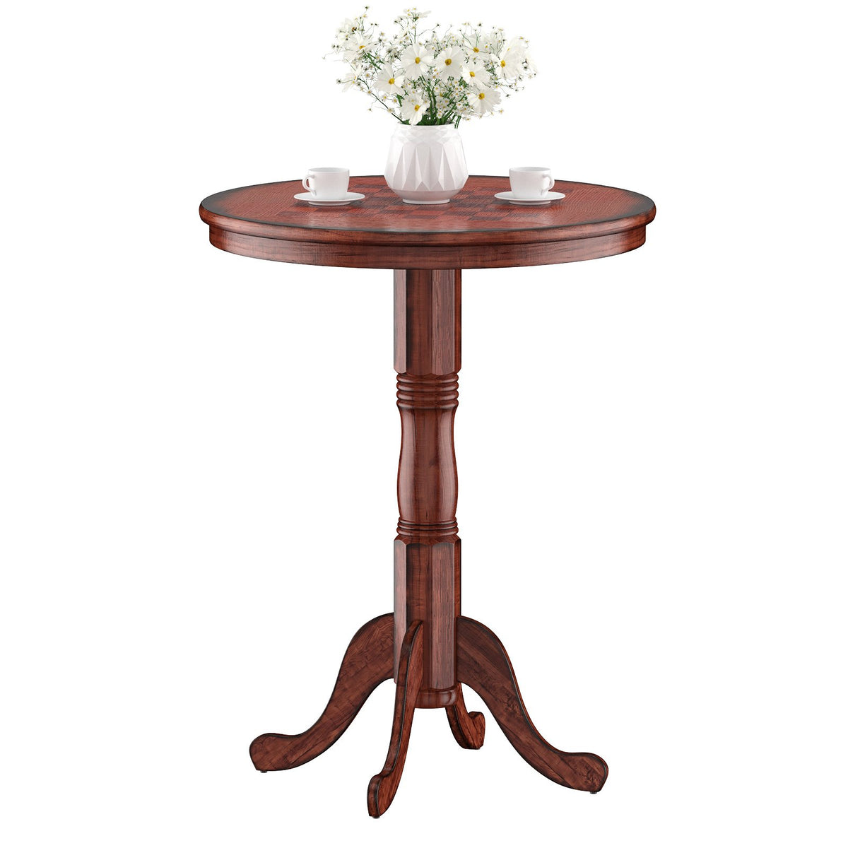 42 Inch Wooden Round Pub Pedestal Side Table with Chessboard view 6