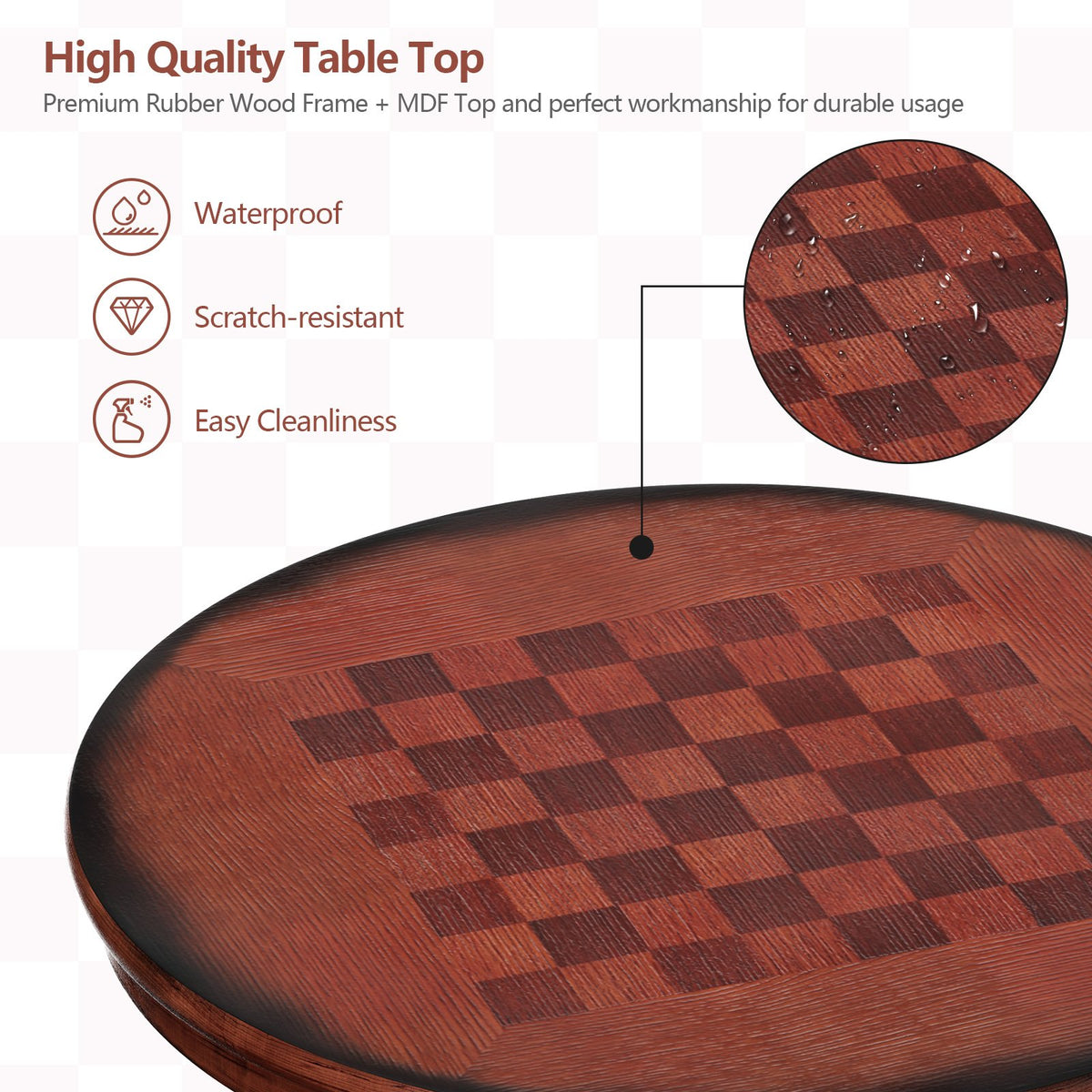 42 Inch Wooden Round Pub Pedestal Side Table with Chessboard view 9