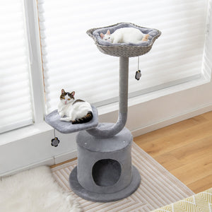 42 Inch Cat Tree with Curved Metal Supporting Frame and Sisal Scratching Board-Gray view 2