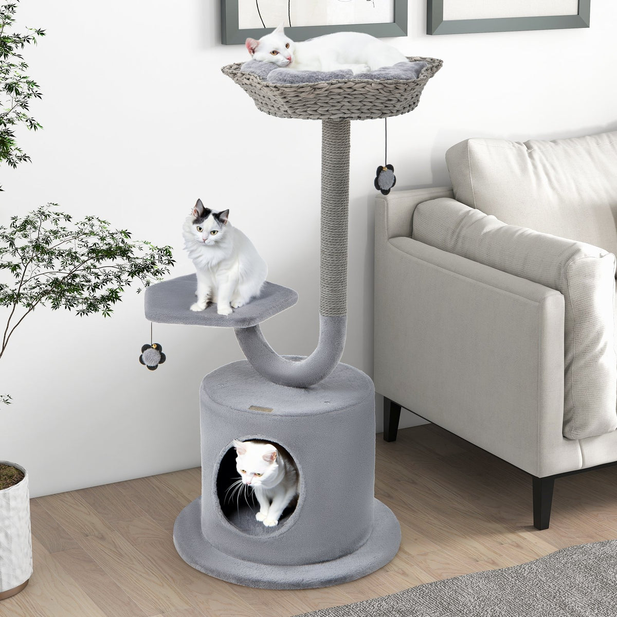 42 Inch Cat Tree with Curved Metal Supporting Frame and Sisal Scratching Board-Gray view 3