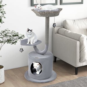 42 Inch Cat Tree with Curved Metal Supporting Frame and Sisal Scratching Board-Gray view 3
