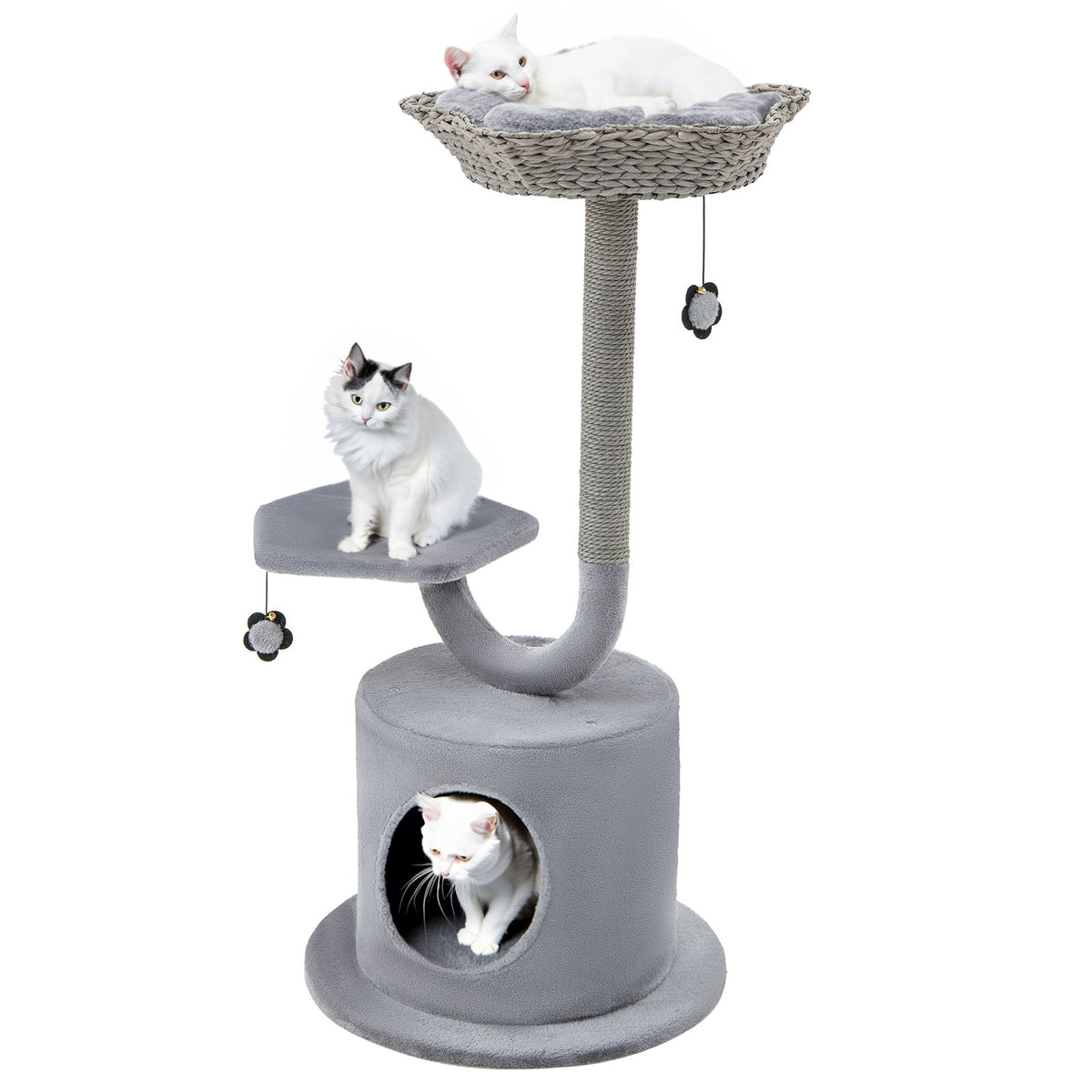 42 Inch Cat Tree with Curved Metal Supporting Frame and Sisal Scratching Board-Gray view 4