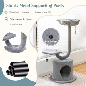 42 Inch Cat Tree with Curved Metal Supporting Frame and Sisal Scratching Board-Gray view 6