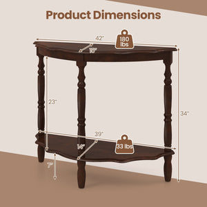 42 Inch Half Moon Console Table with Shelf and Rubber Wood Legs-Espresso view 5