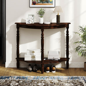42 Inch Half Moon Console Table with Shelf and Rubber Wood Legs-Espresso view 6