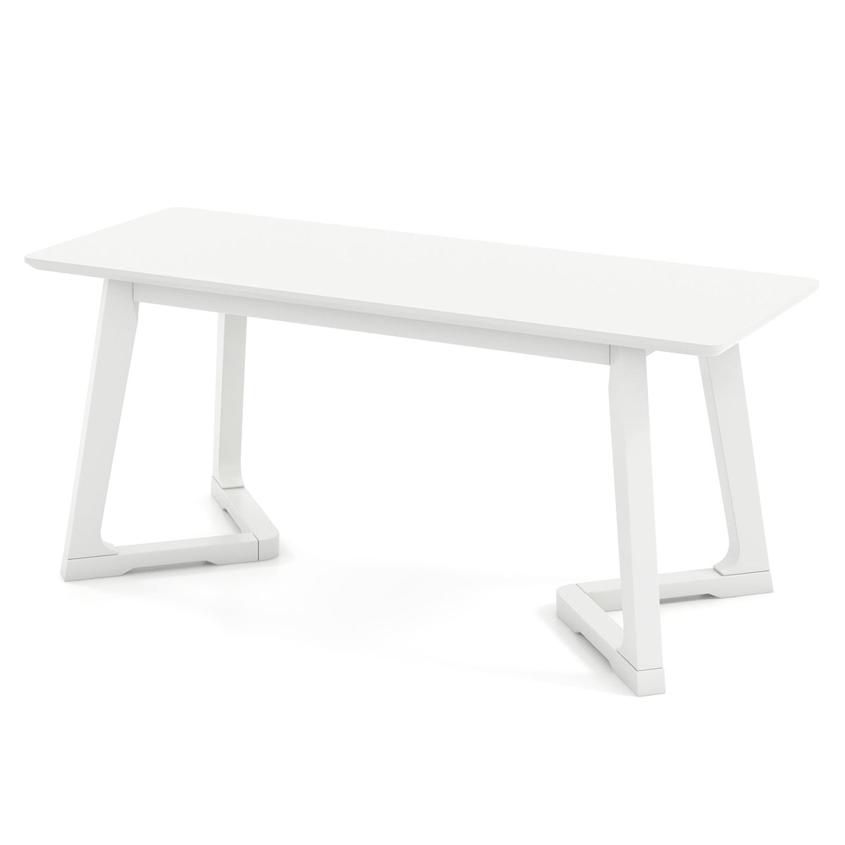 42 Inch Modern Entryway Bench Long Dining Bench with Rubber Wood Legs-White view 4