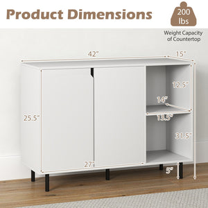 42 Inch Sideboard Buffet Cabinet Kitchen with Adjustable Shelves-White view 5