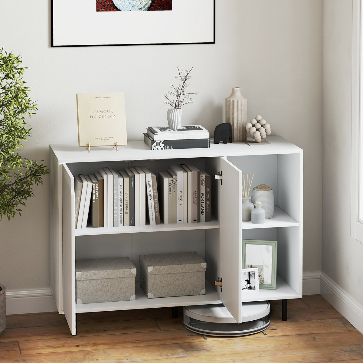 42 Inch Sideboard Buffet Cabinet Kitchen with Adjustable Shelves-White view 6