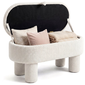 42 Inch Storage Ottoman Bench Corduroy Fabric Upholstered Foot Stool-Beige view 4