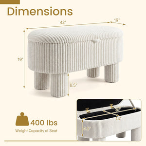 42 Inch Storage Ottoman Bench Corduroy Fabric Upholstered Foot Stool-Beige view 5